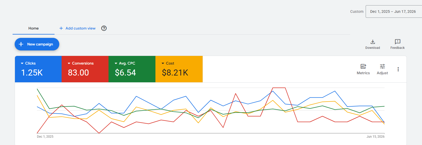 Med Spa: Local Market Test anonymized advertising dashboard